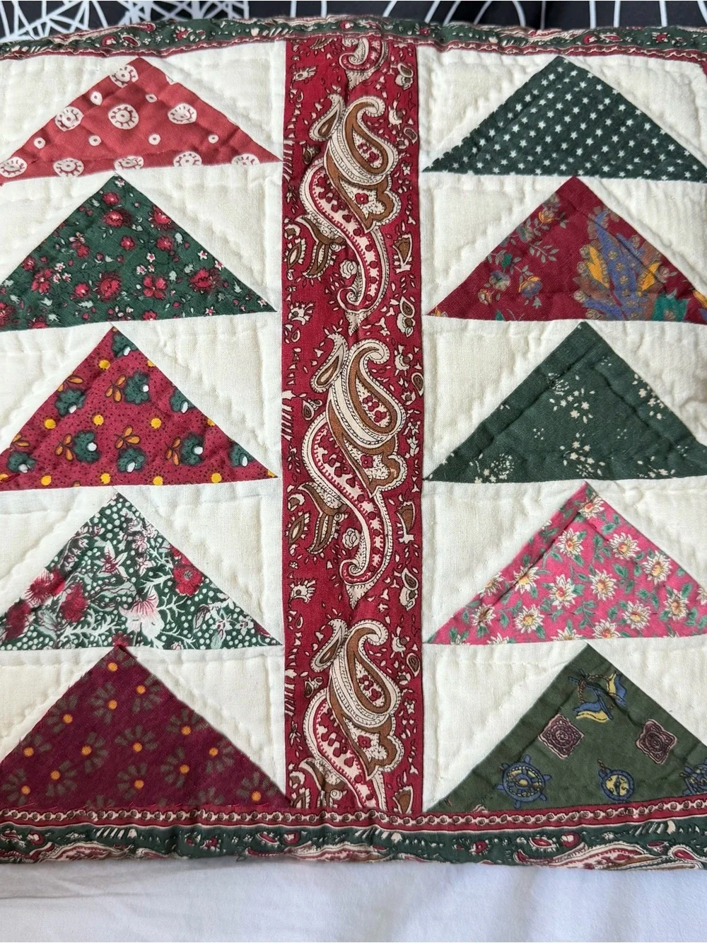 Vintage Quilted Patchwork Pillow 16x16 Paisley Floral Cottage Farmhouse Decor